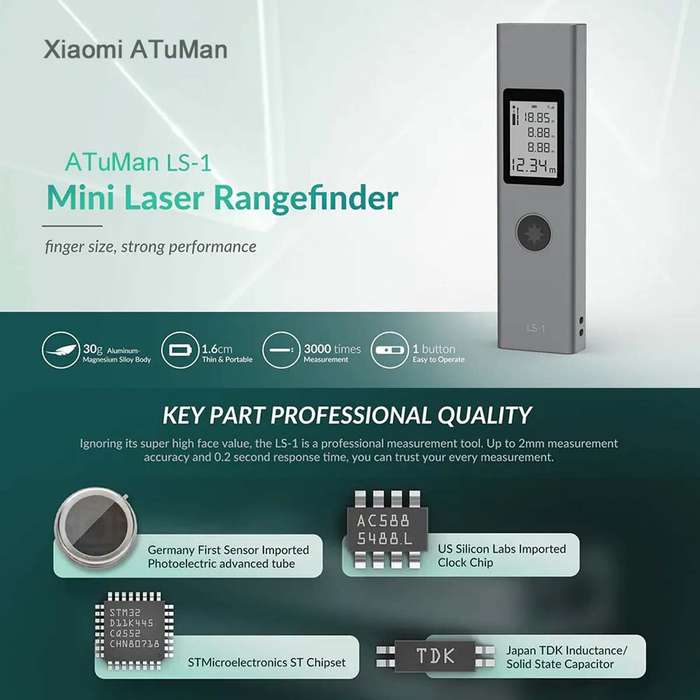 ATuMan DUKA LS-1 25m Intelligent USB Rechargeable Digital Laser Rangefinder Distance Meter Range Fin