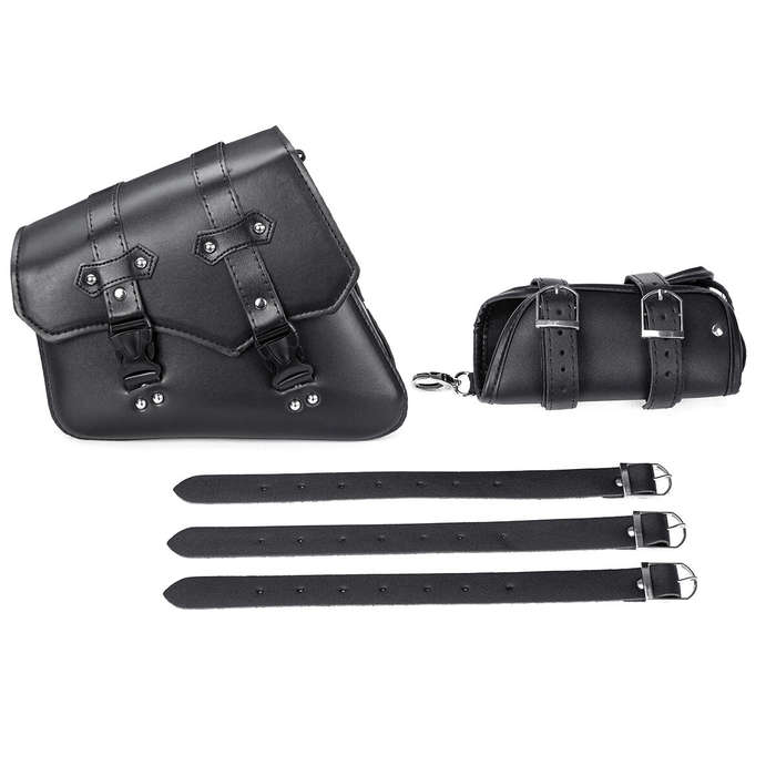 Left - Motorcycle Saddle Bag PU Leather Waterproof Saddlebags Black Left/Right Side For Harley David