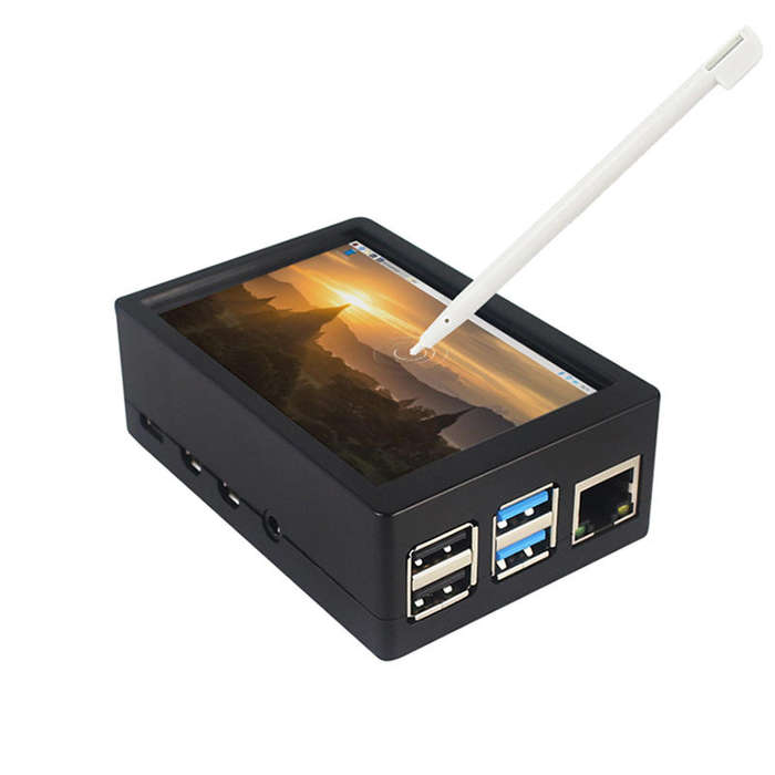 Black - 3.5inch TFT 480*320 50FPS Touch Screen Display ABS Case Kit for Raspberry Pi 4B