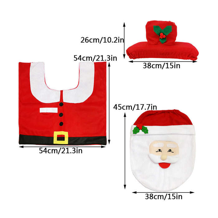 1 - 3pcs Christmas Xmas Decoration Santa Toilet Seat Cover + Rug Bathroom Mat Set Floor Mat