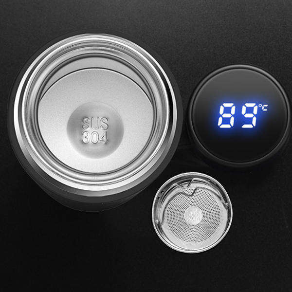 Black - SUPPOOKY 500ml Vacuum thermos LCD Temperature Display Water Bottle Stainless Steel Double Wa