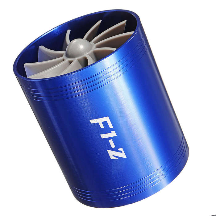 Blue - Universal Car Double Turbine Turbo Air Intake Gas Fuel Saver Fan Turbocharger