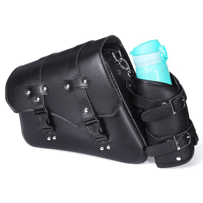 Left - Motorcycle Saddle Bag PU Leather Waterproof Saddlebags Black Left/Right Side For Harley David