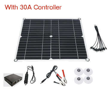 80W 12V Monocrystalline Solar Panel Charge Controller W/ Dual USB for Camping (CURRENT: 30A)