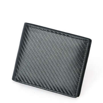 Men`s Card Holder Large Capacity RFID Blocking Genuine Leather Carbon Fiber Style Anti Magnetism Bif