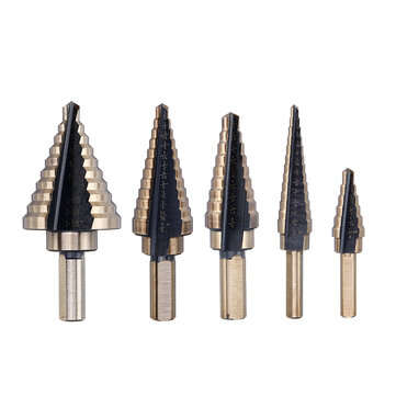 Drillpro 5pcs HSS Step Drill Bit Set Hole Cutter Drilling Tool Multiple Hole 50 Sizes with Aluminum