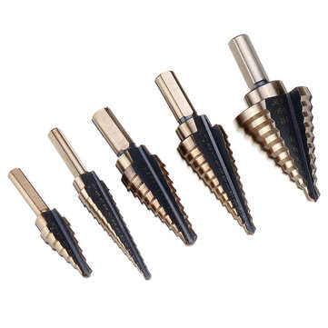 Drillpro 5pcs HSS Step Drill Bit Set Hole Cutter Drilling Tool Multiple Hole 50 Sizes with Aluminum