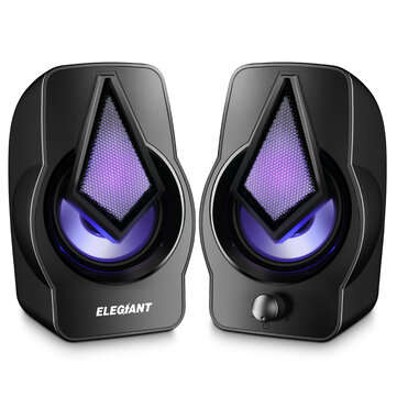 ELEGIANT PC Speakers 2.0 USB Powered Stereo Volume Control with LED Light Mini Portable Gaming Speak