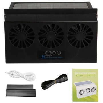 4500rpm Solar Car Exhaust Fan 3 Powerful Fans USB / Car / Solar Charging (COLOR.: BLACK)