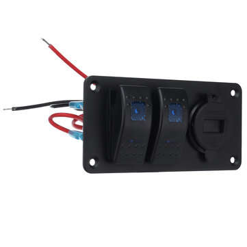 LED Switch Panel 2 Gang Rocker Switch Toggle QC 3.0 USB Blue LED Car Marine Boat