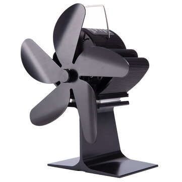 5 Blades Stove Fan Quiet Heat Powered Saving Fireplace Ecofan Burner (COLOR: BLACK)