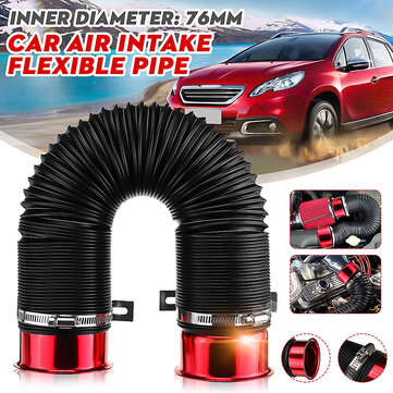 76mm 1M Car Air Intake Cold Pipe Flexible Duct Feed Hose Induction Kit Filter UK (COLOR: RED)