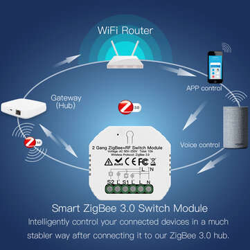 MoesHouse Tuya 2 Gang ZigBee3.0 Smart Light Switch RF Relay Module Smart Life/Tuya Control Work with