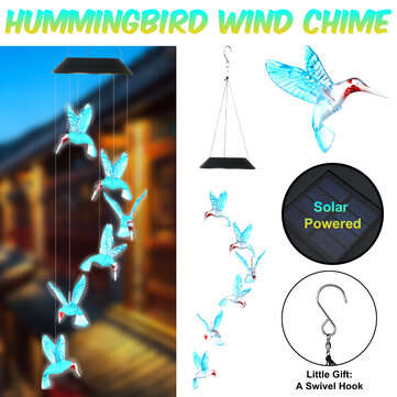 Solar Hummingbird Wind Chime Light Waterproof Color Changing Solar Powered LED