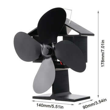 4 Blades Heat Powered Wood Stove Fan Eco Friendly Wood Log Burner Fireplace Fan
