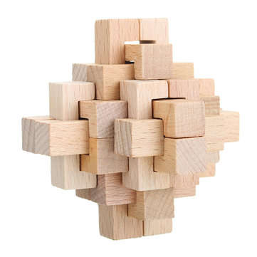 Kong Ming Lock Toys Children Kids Assembling Challenge IQ 3D Puzzle Cube Wood Toy