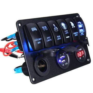 12-24V 6 Gang LED Rocker Switch Panel USB Charger Voltmeter Circuit Breaker For Motorcycle Car Boat