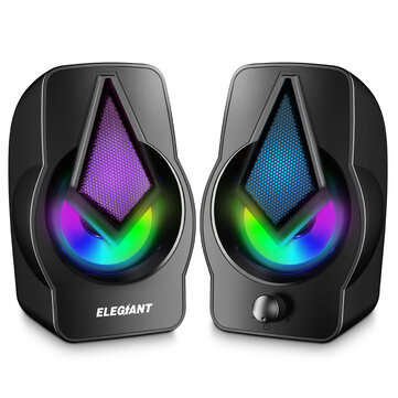 ELEGIANT PC Speakers 2.0 USB Powered Stereo Volume Control with LED Light Mini Portable Gaming Speak