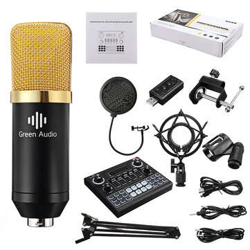GAM-800 Green Audio Condenser Microphone Kit for Karaoke with GAX-V9 Bluetooth Audio ... (LETTER: B)