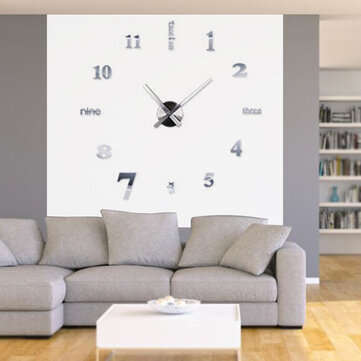 27/37/47Inch Black/White DIY Wall Clock Silent Quartz Wall Night C... (INCH: 37INCH | COLOR: SILVER)