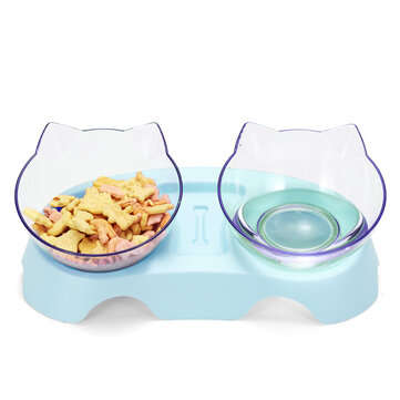Cat Double Bowl Non-slip Pet Food Water Feeder Dish Elevated Stand Pet  Supplies (COLOR: BLUE)