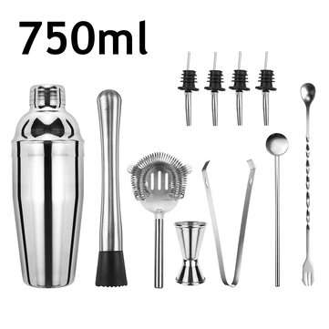 11pcs Boston Cocktail Shaker Bar Stainless Steel Bartender Winee Mixer Tools Se... (CAPACITY: 750ML)
