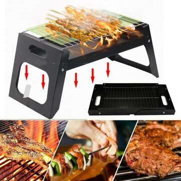17.55x8.58x8.39in Folding BBQ Grill Stove Stainless Barbecue Charcoal Grill Outdoor Camping BBQ Pati