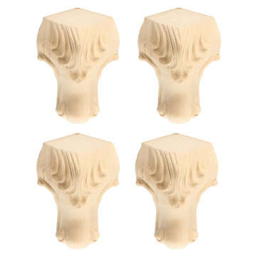 4Pcs Engraved Anti-damp Solid Wood Sofa Legs Wardrobe Cabinet Furniture Bracket Feet European Style