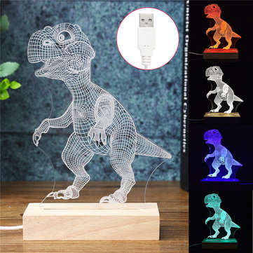 Acrylic USB 3D Dinosaur LED Desk Lamp Night Light Kid Cartoon Lantern Gifts (LIGHT: GREENLIGHT)