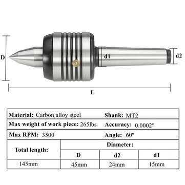 Machifit MT2 Live Center Precision 0.0002 Inch Morse Taper Lathe Tool