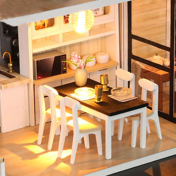DIY Assembling Doll House with Music/Sound/Light Modern House Toy for Christmas Birthday Gift