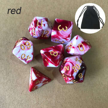 7pcs Polyhedral Dices TRPG Game Dungeons And Dragons Dices with Storage Bag (COLOR.: RED)