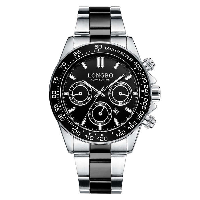 LONGBO 80522 Luminous Display Fashion Full Steel Strap Waterproof Business Men Quartz Watch