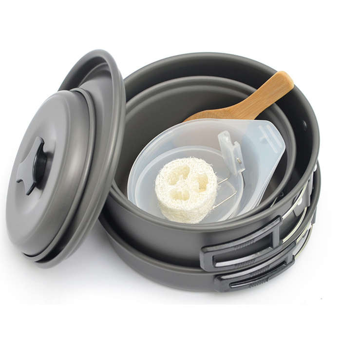 12 Pcs/Set 2-3 People Picnic Tableware Portable Bowl Pot Pan Cookware