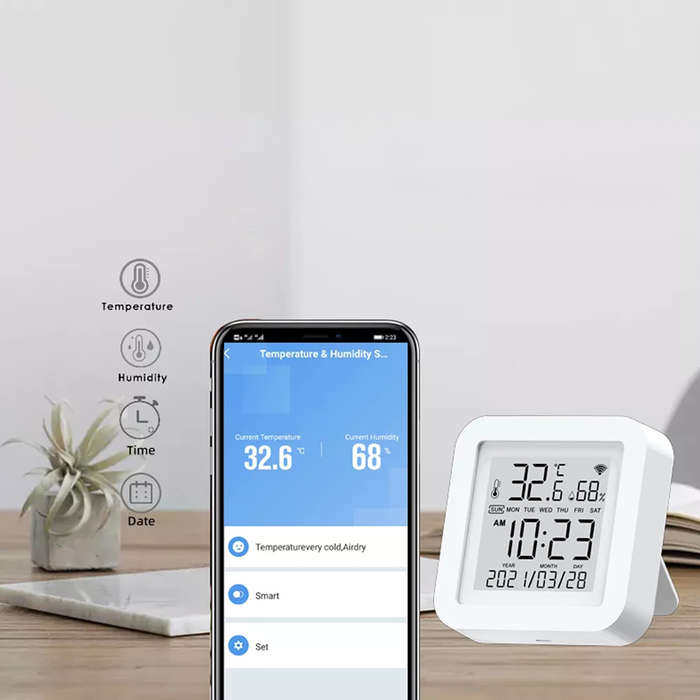 Tuya WIFI Temperature Humidity Smart Sensor Clock Digital Display Remote Control Thermometer Support