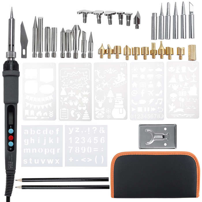 42Pcs 60W Wood Burning Pen Tool Soldering Stencil Iron Craft LCD Pyrography