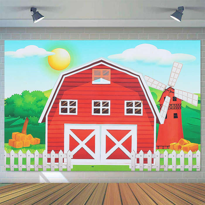 Photography Backgrounds Photo Studio Props Cartoon Red Farm Animals Birthday Party Backdro (SIZE. L)