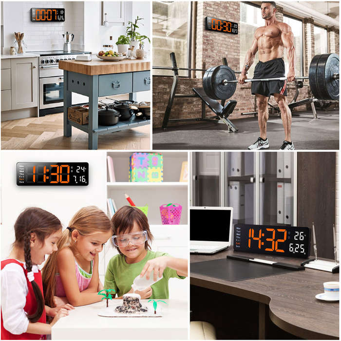 Red - AGSIVO 13 Inch Digital Wall Clock Large LED Display with Remote Control / Automatic Brightness