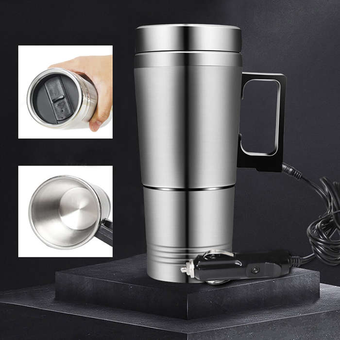12V - 12V/24V Car Electric Heating Mug Water Heater Thermos Stainless Steel Heating Kettle Electric
