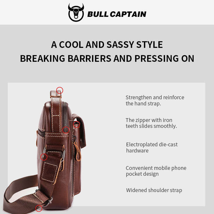 Coffee - BULLCAPTIAN Men's Soft Genuine Leather Messenger Bag Business Casual Multi-functional Zippe