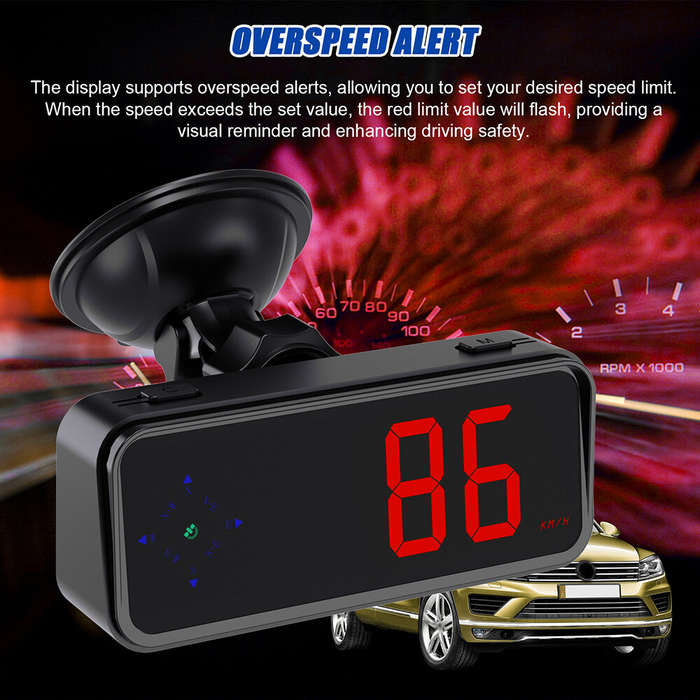 Black - Car HUD Head Up Display LED Display Alert Speeding Alert Car LED Display Clock Car SUV RV Mi