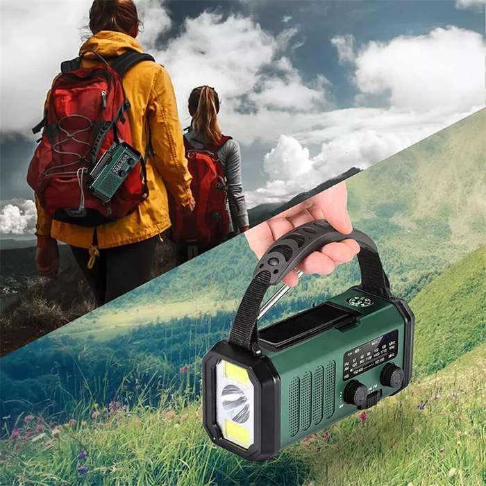 Green - Emergency Weather Crank Radio, Portable Camping Light, 10000mAh Battery/Hand Crank/Solar Pow
