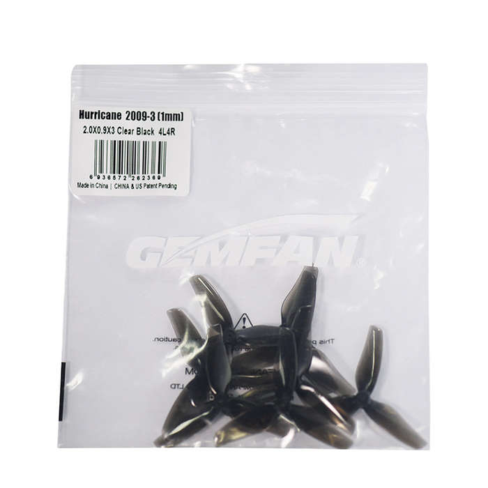 Black - 8 Pairs Gemfan Hurricane 2009 2 Inch 3-Blade Clear Black Propeller 1.5mm 1 Hole for 1103 Mot