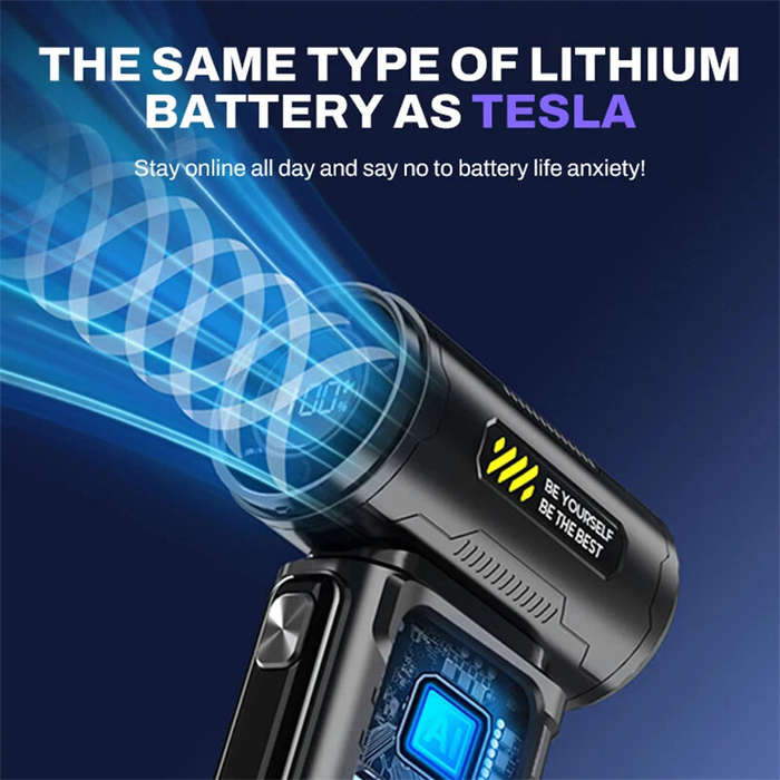 Black - 80,000RPM Turbo Fan High Speed 23m/s Brushless Motor 6000mAh Battery Adjustable 100 Gear Com