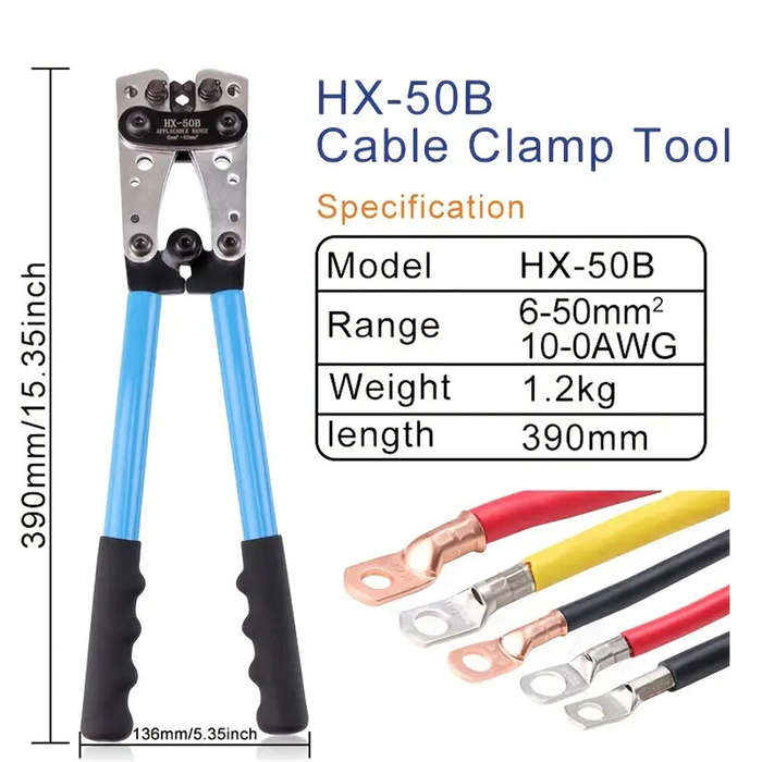 1 Set Battery Cable Copper Lug Crimping Tool HX-50B 10-1 AWG With 60Pcs Copper Ring Terminals 8 Size