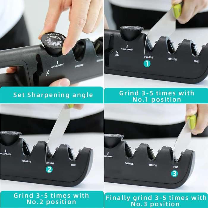 Black - Multifunctional 4-Stage Knife Sharpeners with Adjustable Angle Knob - Premium Quality Handhe