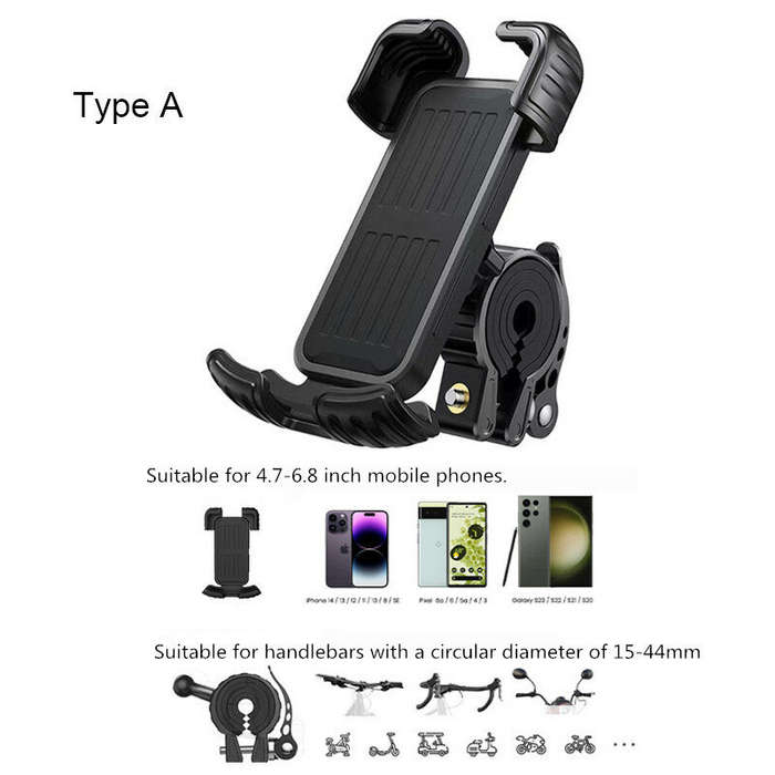 Type A - XANES YYS-443 Phone Holder 4.7"-6.8" Adjustable Phone Clip Stand Shockproof Portable Bike H