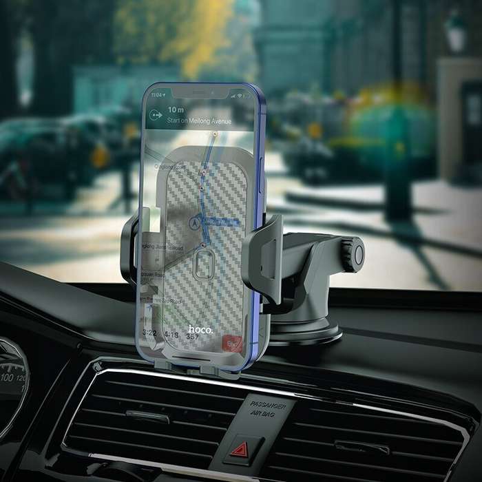 Black - HOCO CA76 Universal Car Phone Holder Adjustable GPS Mount Stand for iPhone 16 16 Pro 15 14 1