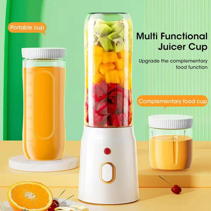 White - Electric Juicer Cup with 2 Cups Portable Juicer Mixer 10 Blade Usb Charge Fresh Fruit Juice