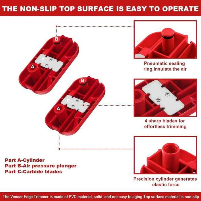 Red - Edge Banding Trimmer Tool Set with 30-Degree Tungsten Carbide Blades Pneumatic Air Spring 4-Cu